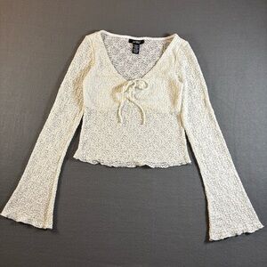 Y2K white lace long sleeve top with tie detail Size S Just Polly